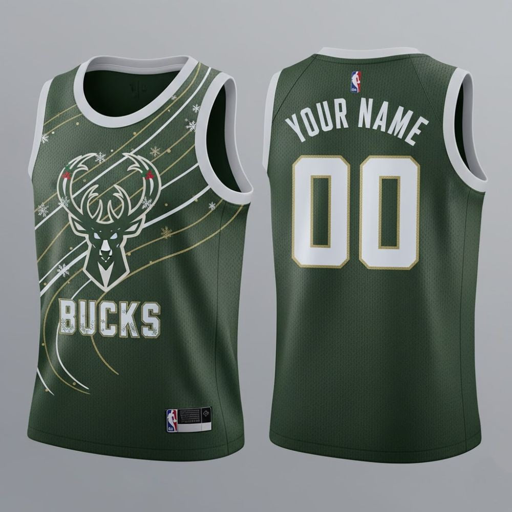 Milwaukee Bucks Custom Christmas Basketball Jersey – Exclusive Personalized Holiday Edition 2025 - LeagueLockerGear