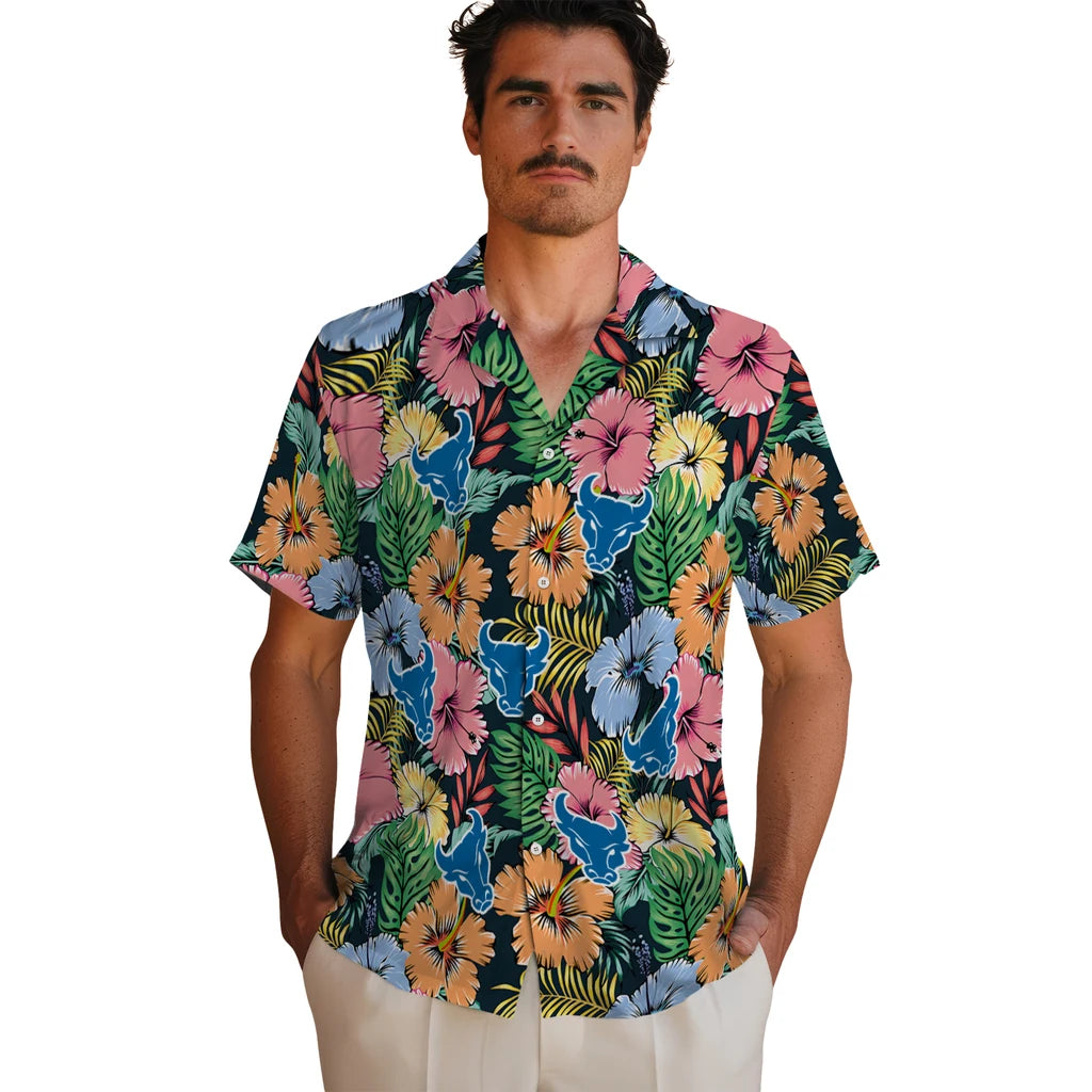 Buffalo Bulls Hawaiian Shirt - Brilliant Hibiscus Garden | Hula Hawaiian Shirts