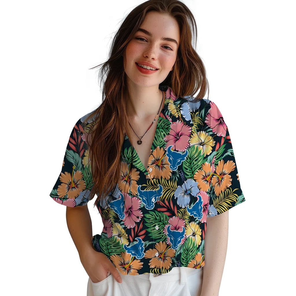 Buffalo Bulls Hawaiian Shirt - Brilliant Hibiscus Garden | Hula Hawaiian Shirts