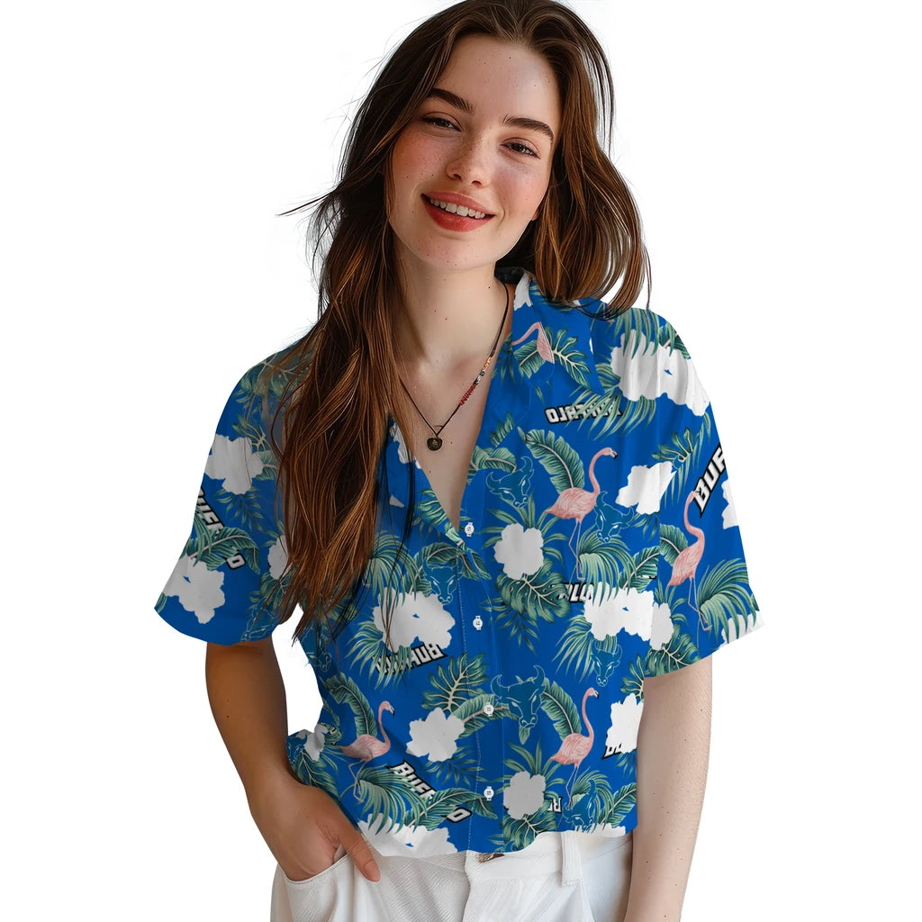 Buffalo Bulls Hawaiian Shirt - Flamingo and Hibiscus | Hula Hawaiian Shirts