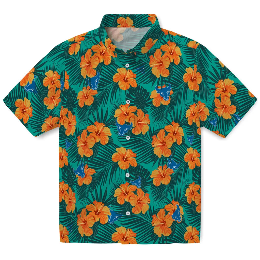 Buffalo Bulls Hawaiian Shirt - Hibiscus and Palm Leaves | Hula Hawaiian Shirts