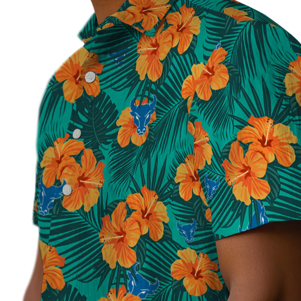 Buffalo Bulls Hawaiian Shirt - Hibiscus and Palm Leaves | Hula Hawaiian Shirts