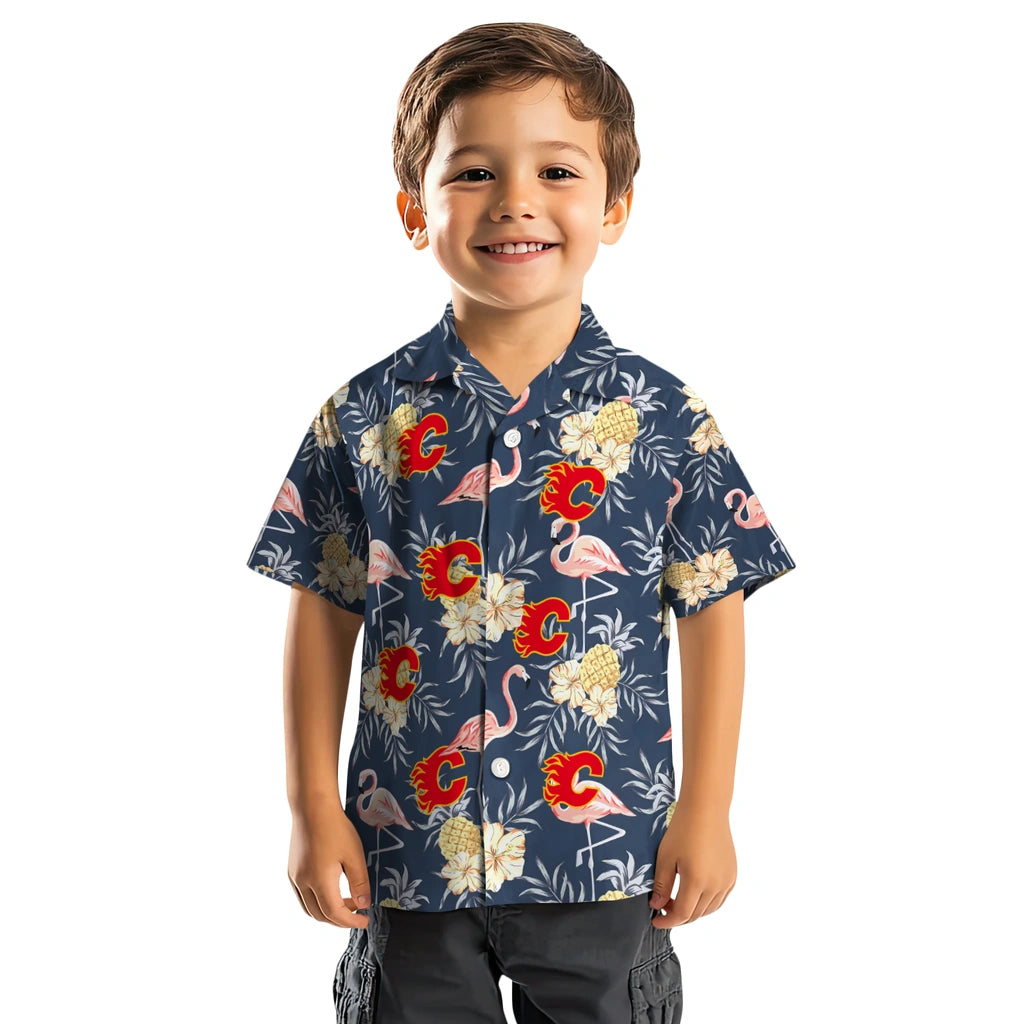 Calgary Flames Hawaiian Shirt - Flamingo Hibiscus | Hula Hawaiian Shirts