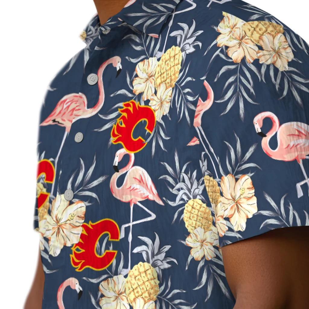 Calgary Flames Hawaiian Shirt - Flamingo Hibiscus | Hula Hawaiian Shirts