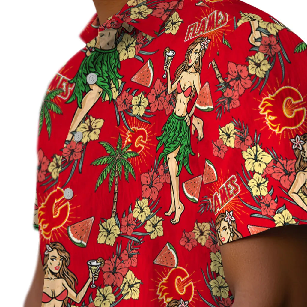 Calgary Flames Hawaiian Shirt - Hawaiian Girls Design | Hula Hawaiian Shirts