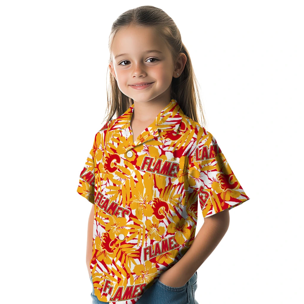 Calgary Flames Hawaiian Shirt - Hibiscus Overlay | Hula Hawaiian Shirts