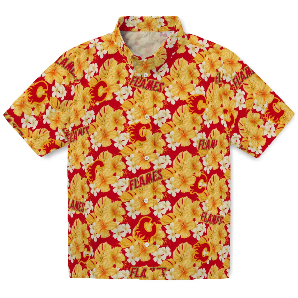 Calgary Flames Hawaiian Shirt - Hibiscus Tropics | Hula Hawaiian Shirts