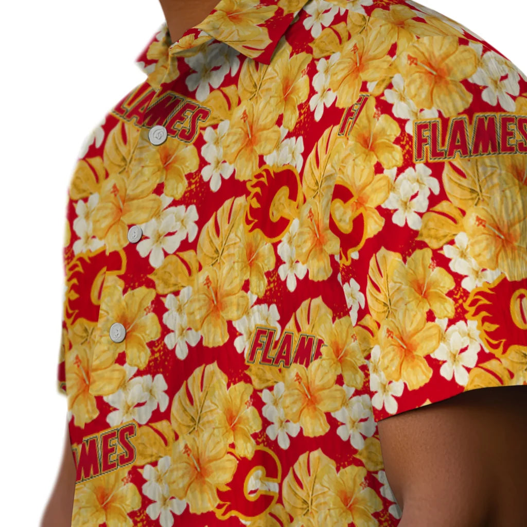 Calgary Flames Hawaiian Shirt - Hibiscus Tropics | Hula Hawaiian Shirts