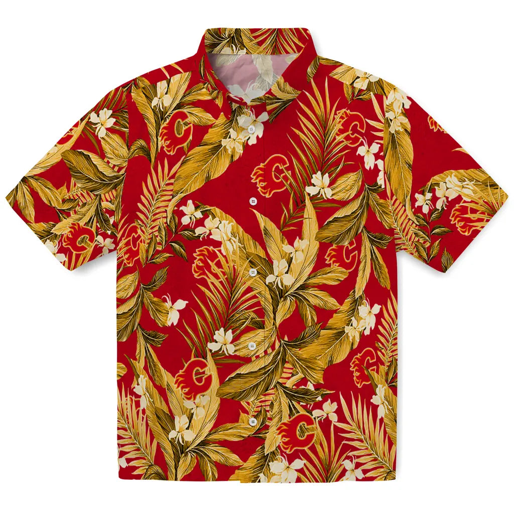 Calgary Flames Hawaiian Shirt - Palm Leaves | Hula Hawaiian Shirts