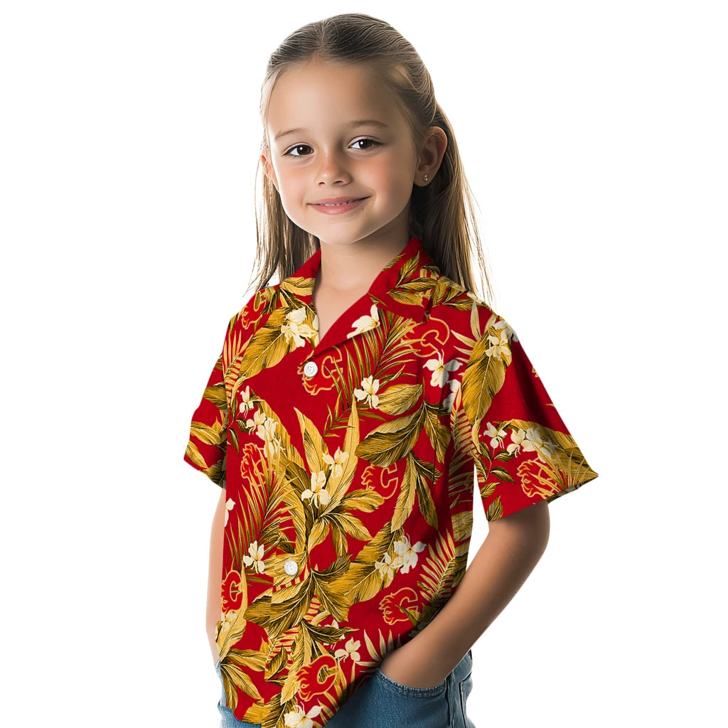 Calgary Flames Hawaiian Shirt - Palm Leaves | Hula Hawaiian Shirts