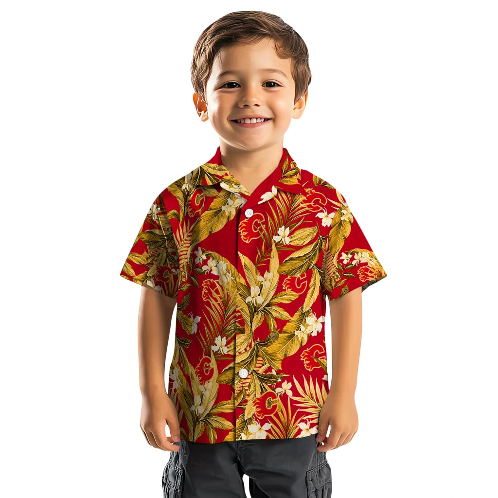 Calgary Flames Hawaiian Shirt - Palm Leaves | Hula Hawaiian Shirts