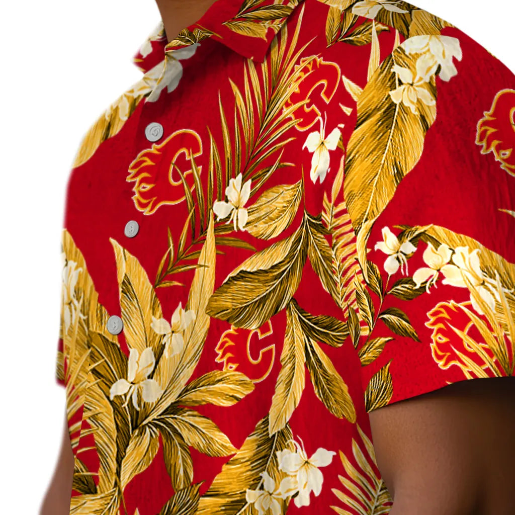 Calgary Flames Hawaiian Shirt - Palm Leaves | Hula Hawaiian Shirts