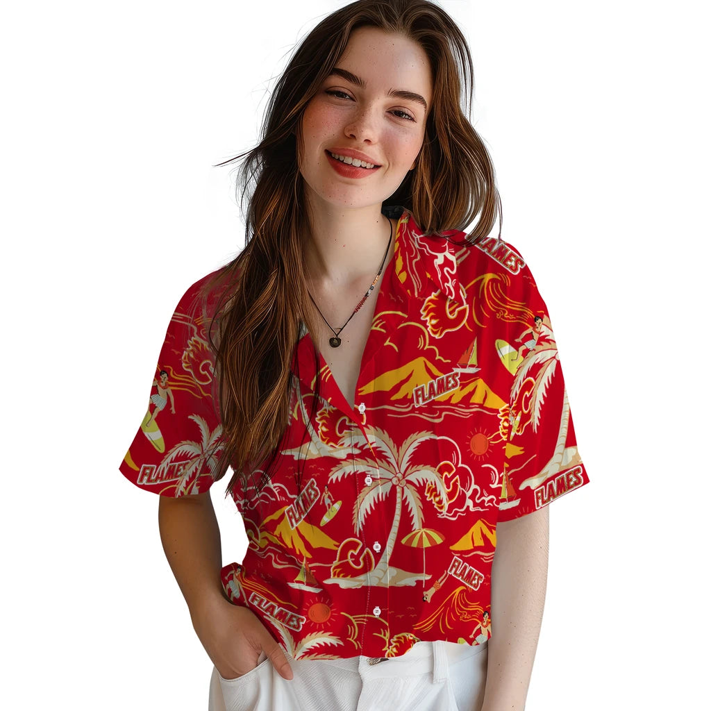 Calgary Flames Hawaiian Shirt - Palm Tree Island | Hula Hawaiian Shirts