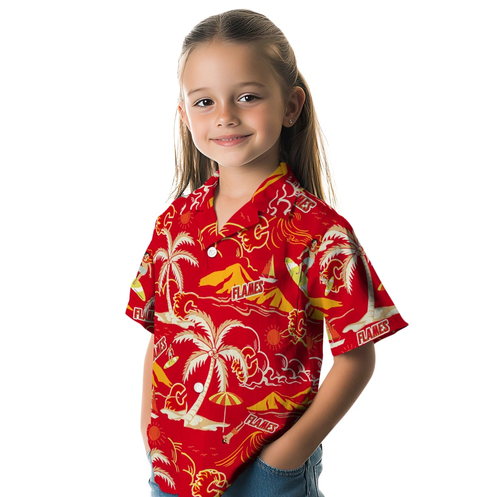 Calgary Flames Hawaiian Shirt - Palm Tree Island | Hula Hawaiian Shirts