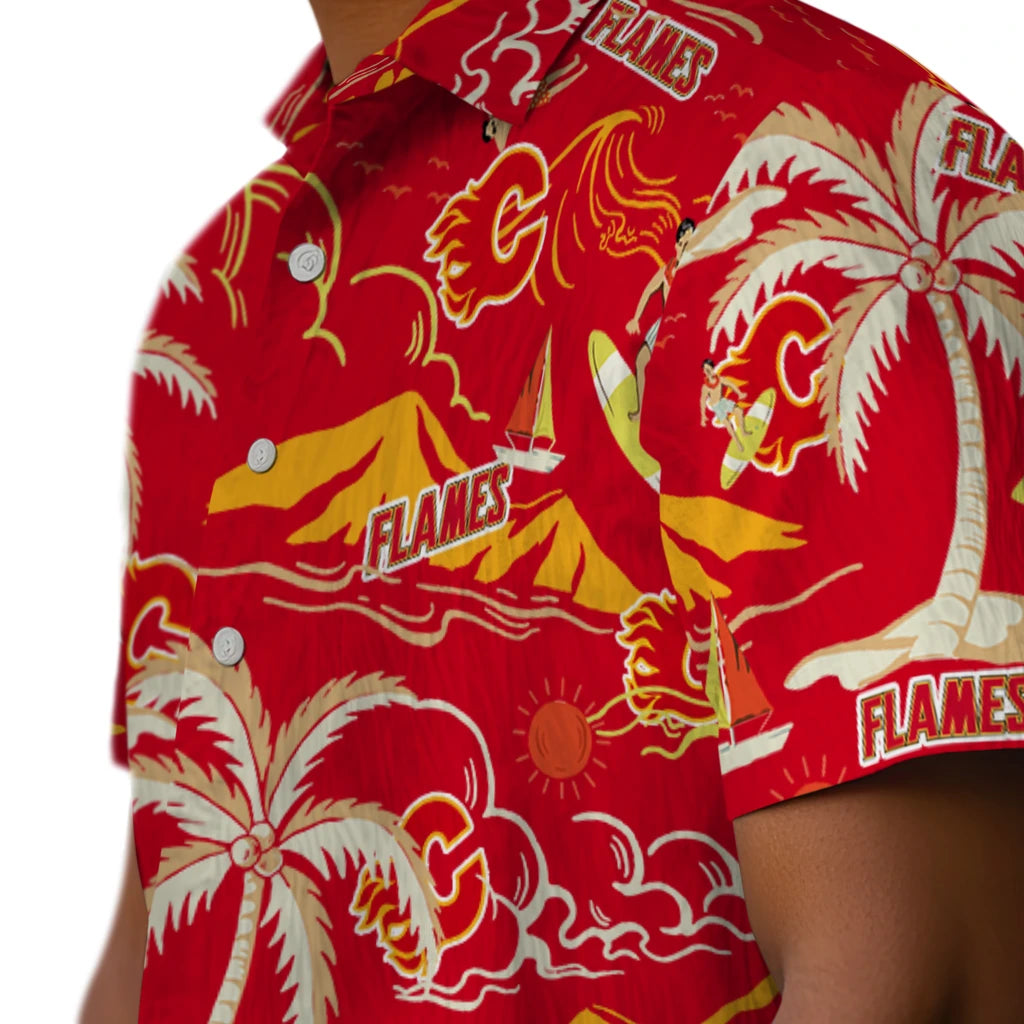 Calgary Flames Hawaiian Shirt - Palm Tree Island | Hula Hawaiian Shirts