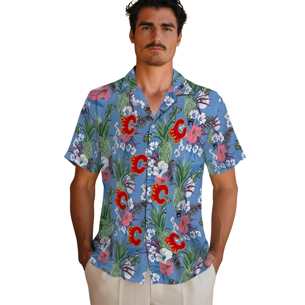 Calgary Flames Hawaiian Shirt - Pineapple Bouquet | Hula Hawaiian Shirts