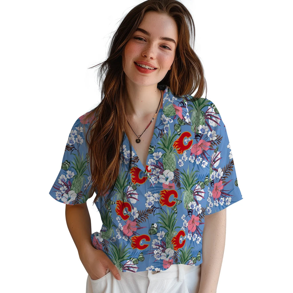 Calgary Flames Hawaiian Shirt - Pineapple Bouquet | Hula Hawaiian Shirts