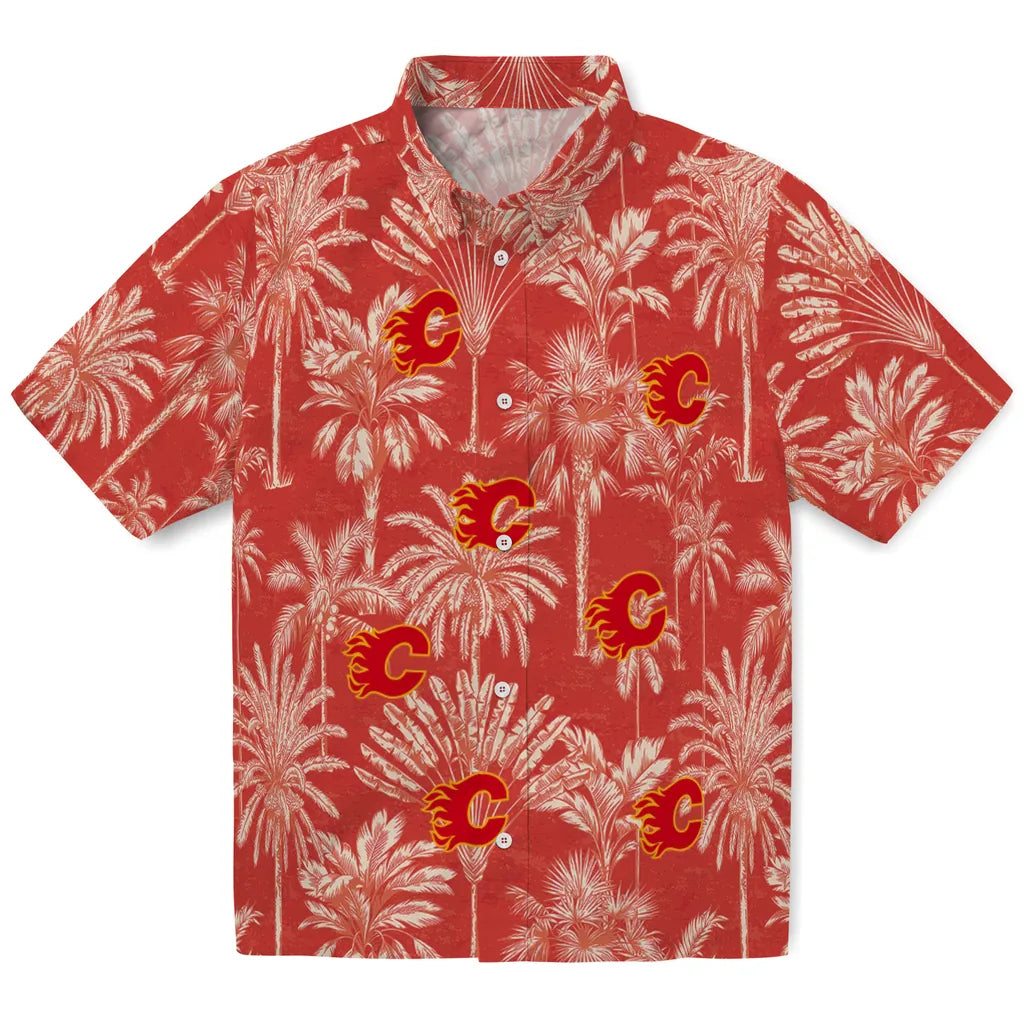 Calgary Flames Hawaiian Shirt - Vintage Palm Tree | Hula Hawaiian Shirts