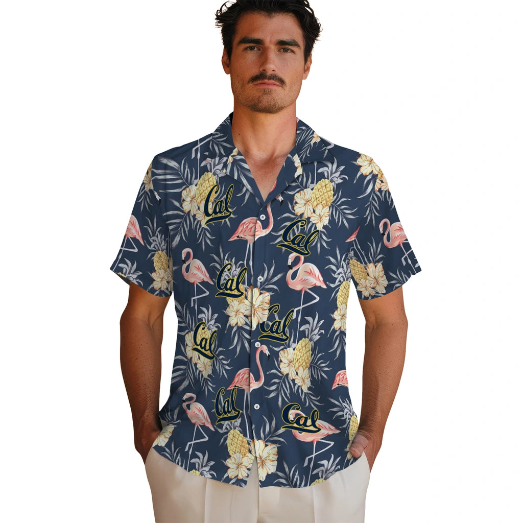 California Golden Bears Hawaiian Shirt - Flamingo Hibiscus | Hula Hawaiian Shirts