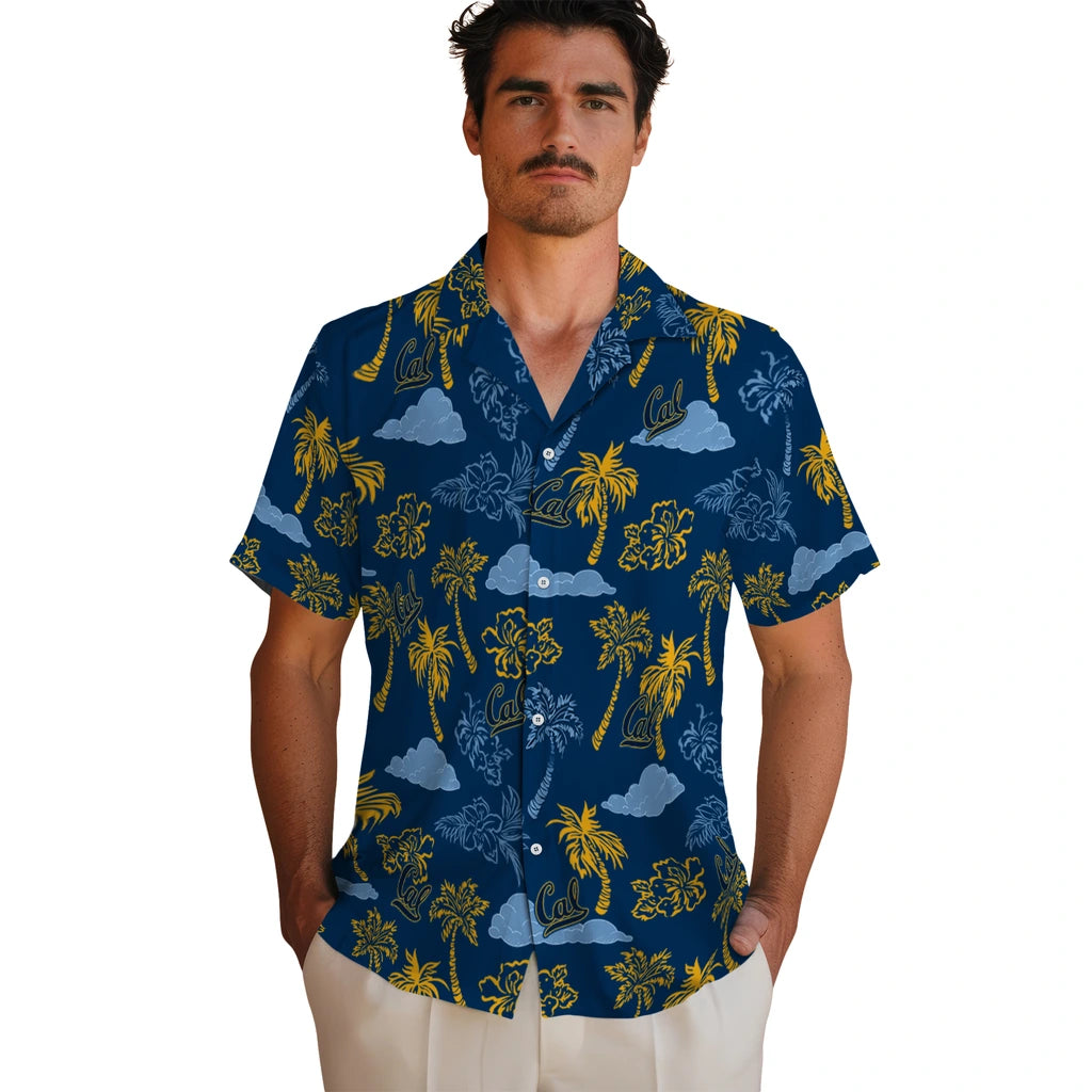 California Golden Bears Hawaiian Shirt - Palm And Clouds | Hula Hawaiian Shirts