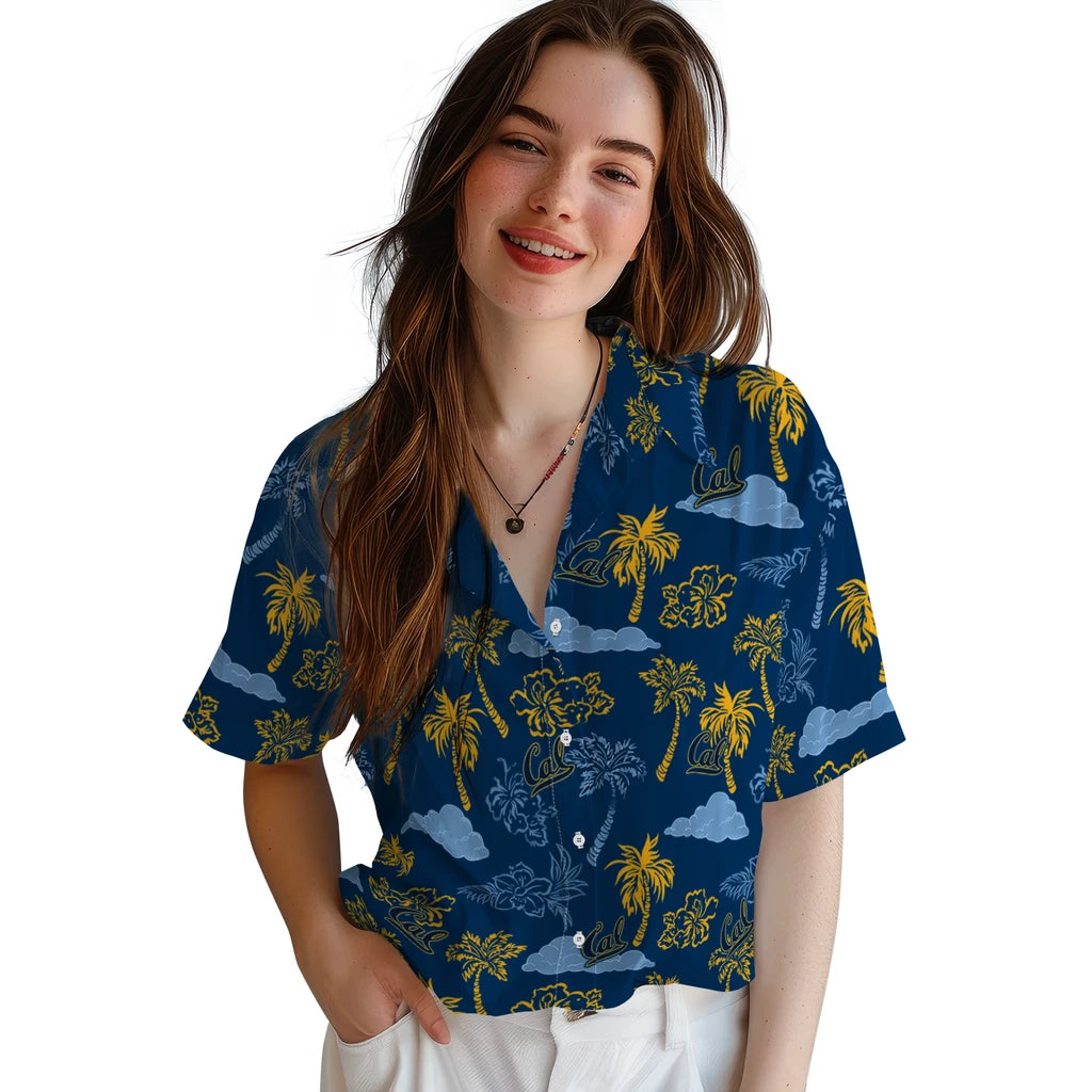 California Golden Bears Hawaiian Shirt - Palm And Clouds | Hula Hawaiian Shirts