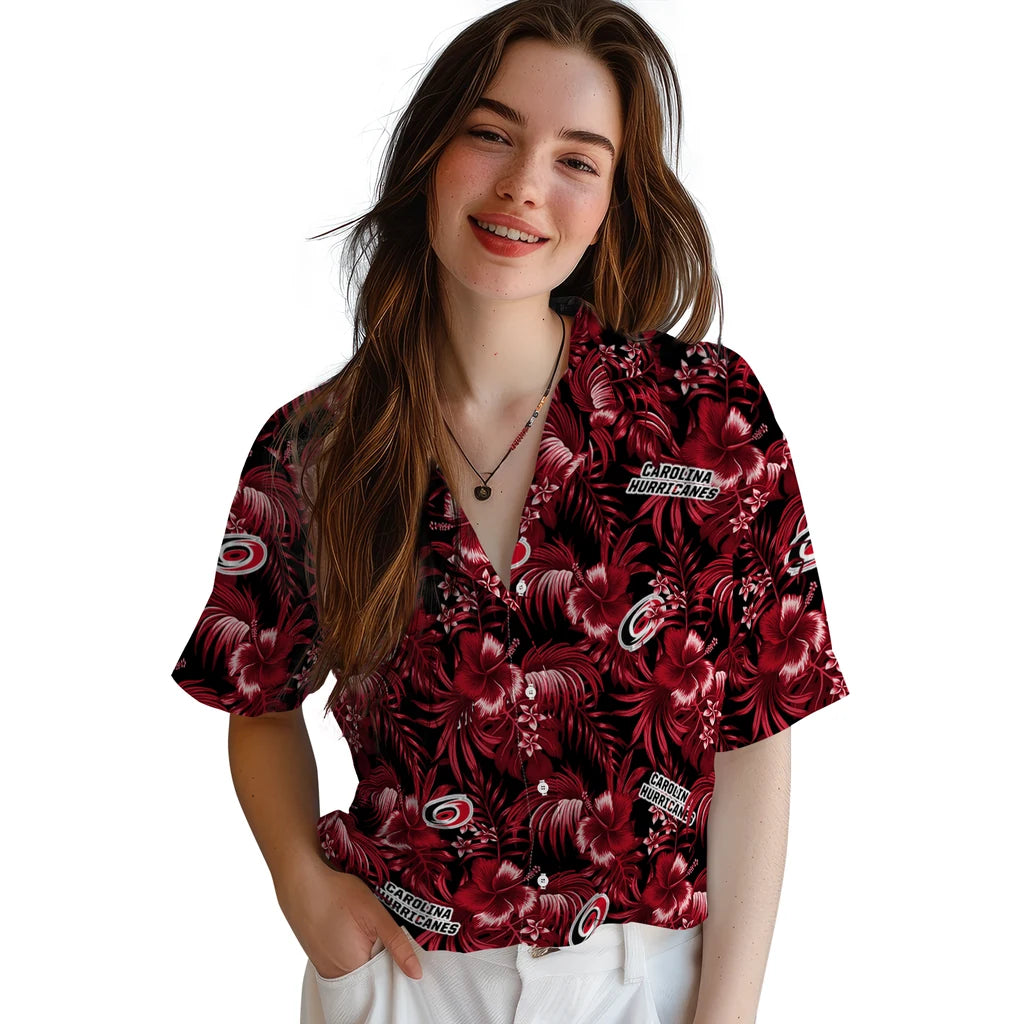 Carolina Hurricanes Hawaiian Shirt - Hibiscus Exotic | Hula Hawaiian Shirts