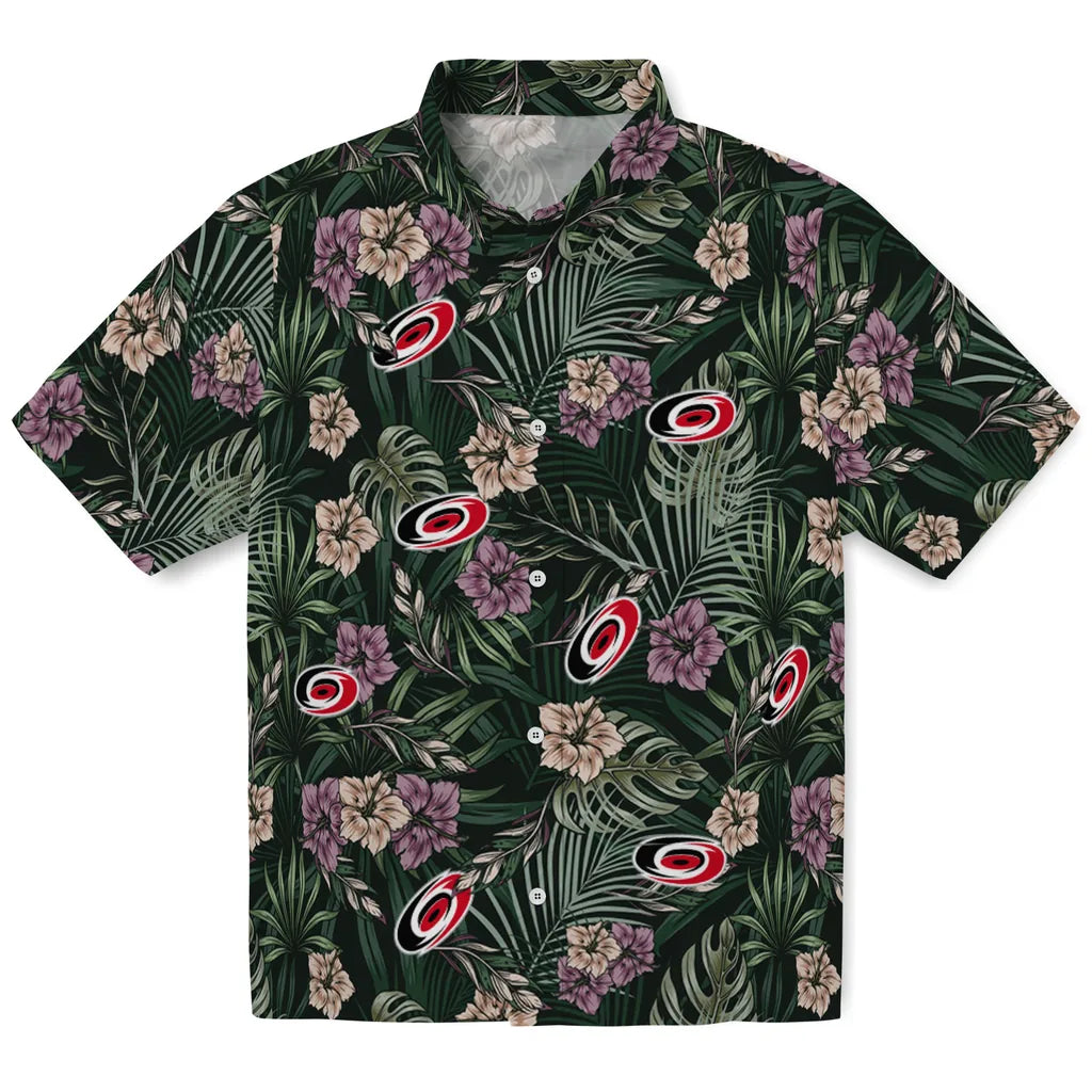 Carolina Hurricanes Hawaiian Shirt - Hibiscus Leaves Pattern | Hula Hawaiian Shirts