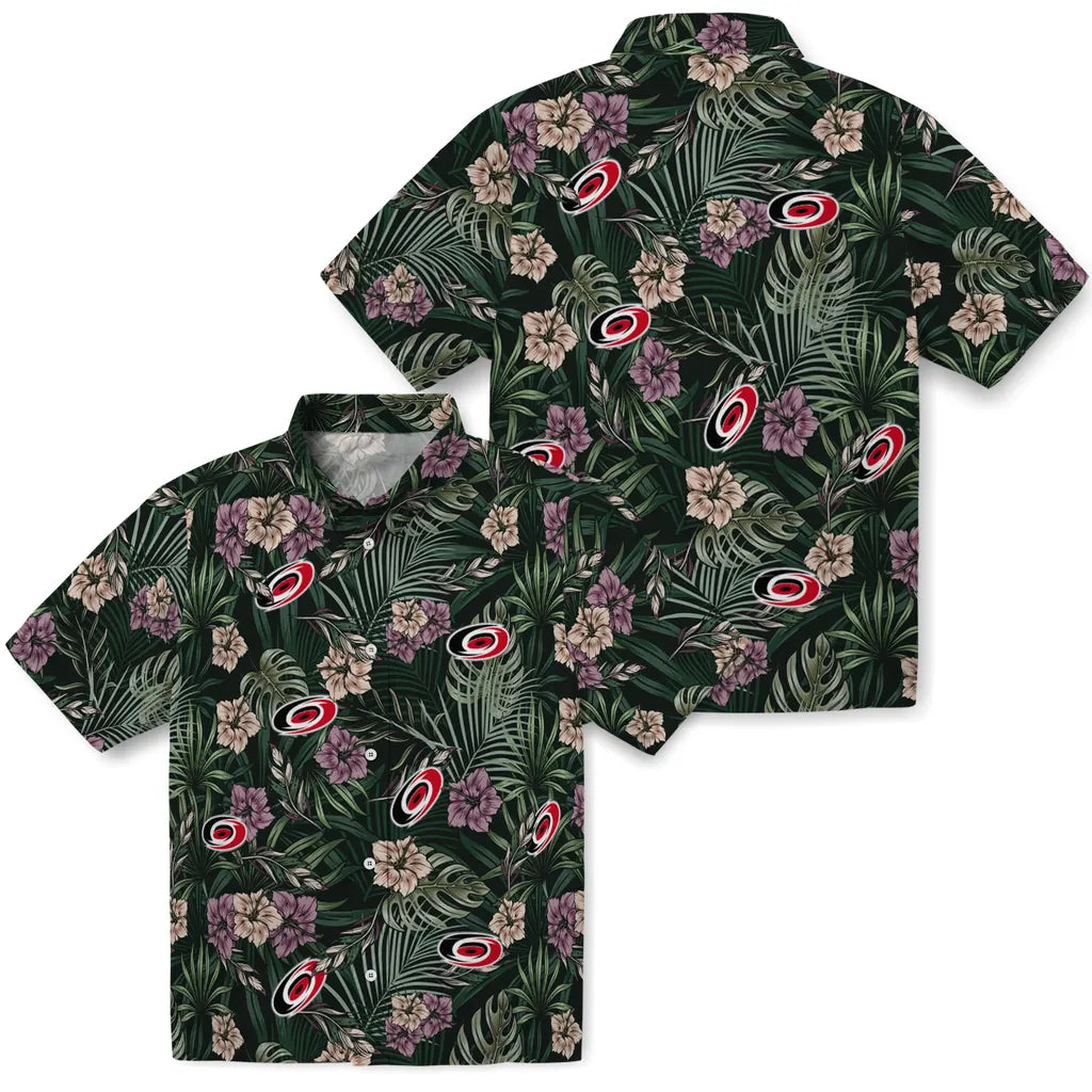 Carolina Hurricanes Hawaiian Shirt - Hibiscus Leaves Pattern | Hula Hawaiian Shirts