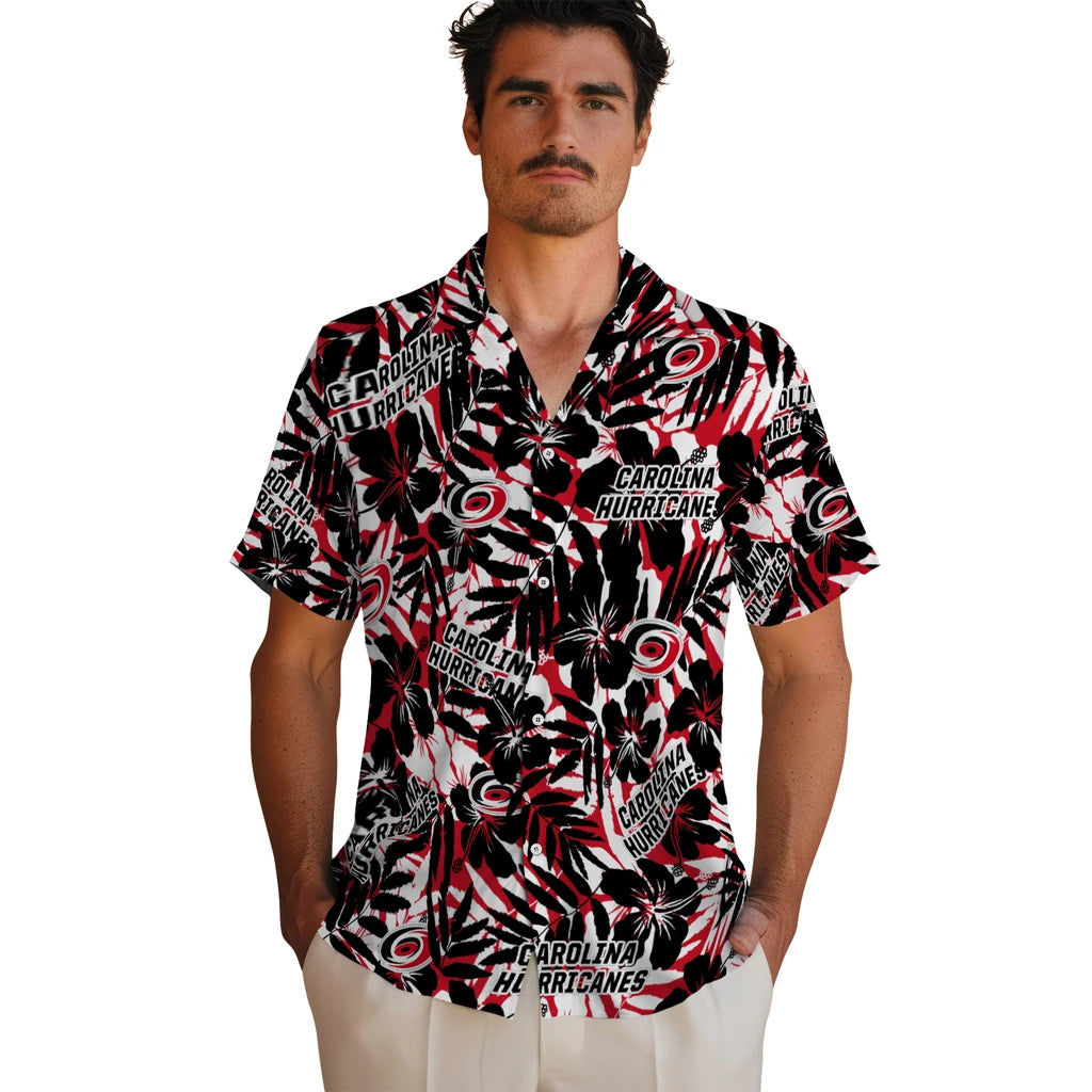 Carolina Hurricanes Hawaiian Shirt - Hibiscus Overlay | Hula Hawaiian Shirts