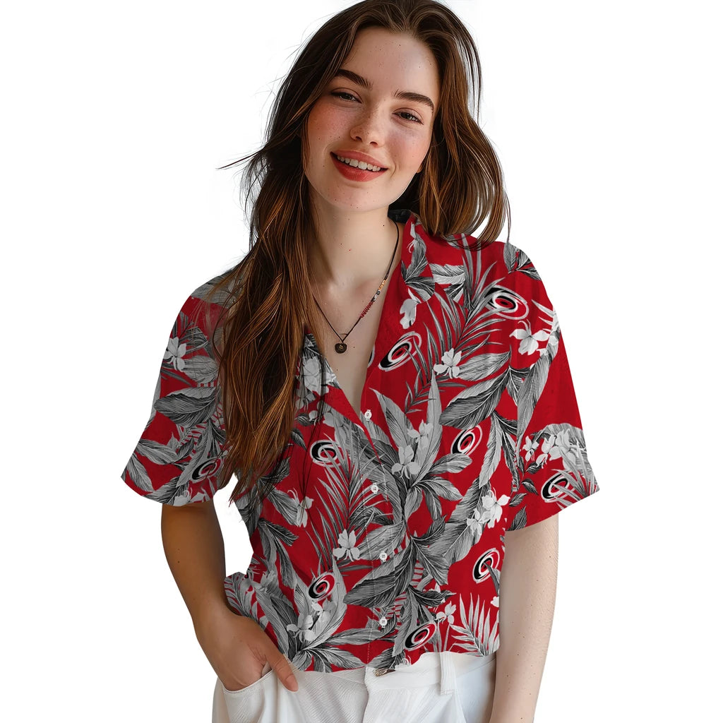 Carolina Hurricanes Hawaiian Shirt - Palm Leaves | Hula Hawaiian Shirts