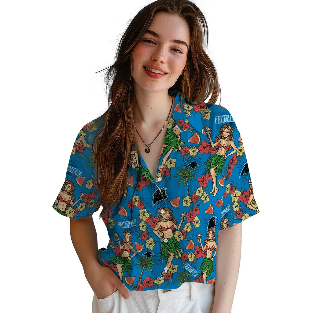 Carolina Panthers Hawaiian Shirt - Hawaiian Girls Design | Hula Hawaiian Shirts