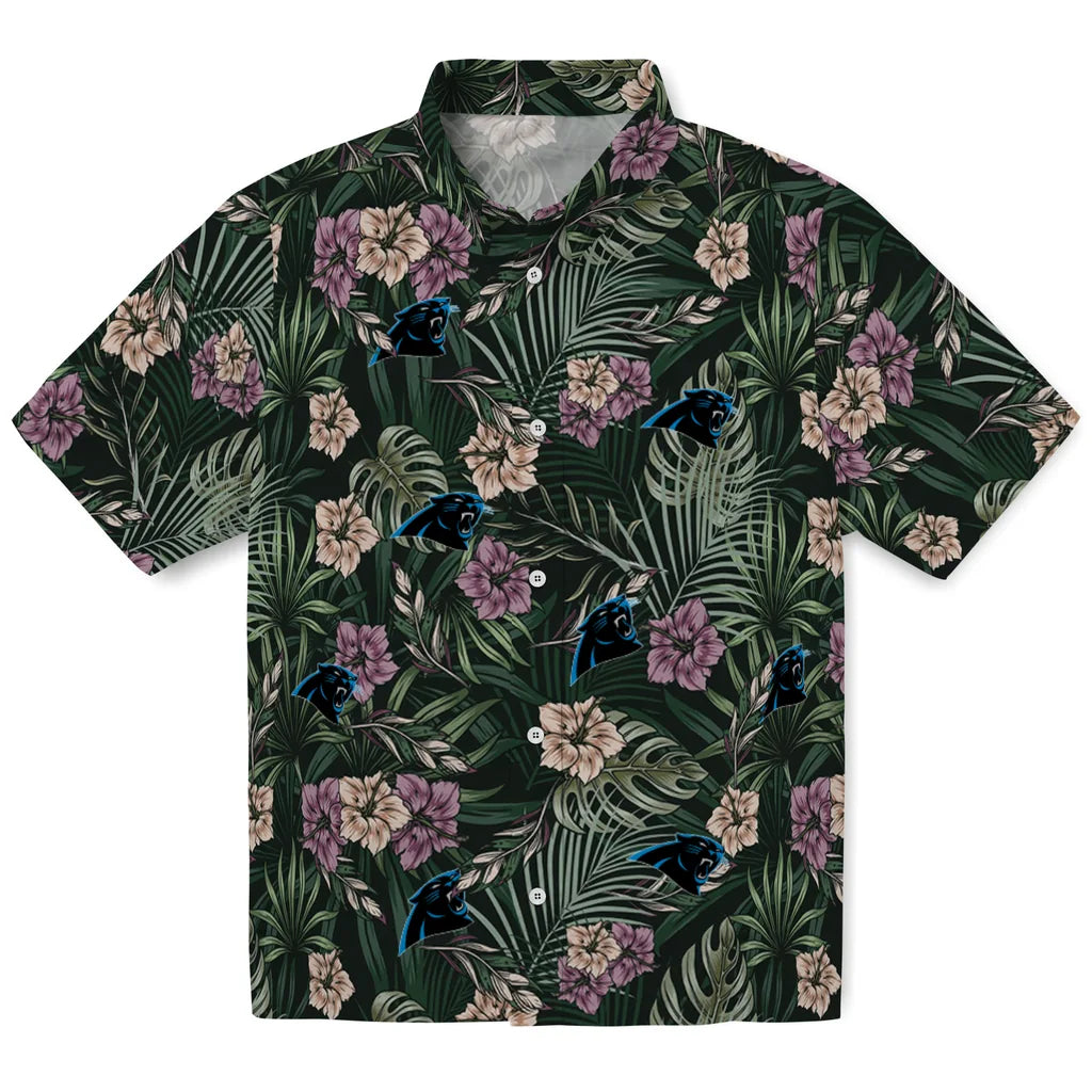 Carolina Panthers Hawaiian Shirt - Hibiscus Leaves Pattern | Hula Hawaiian Shirts