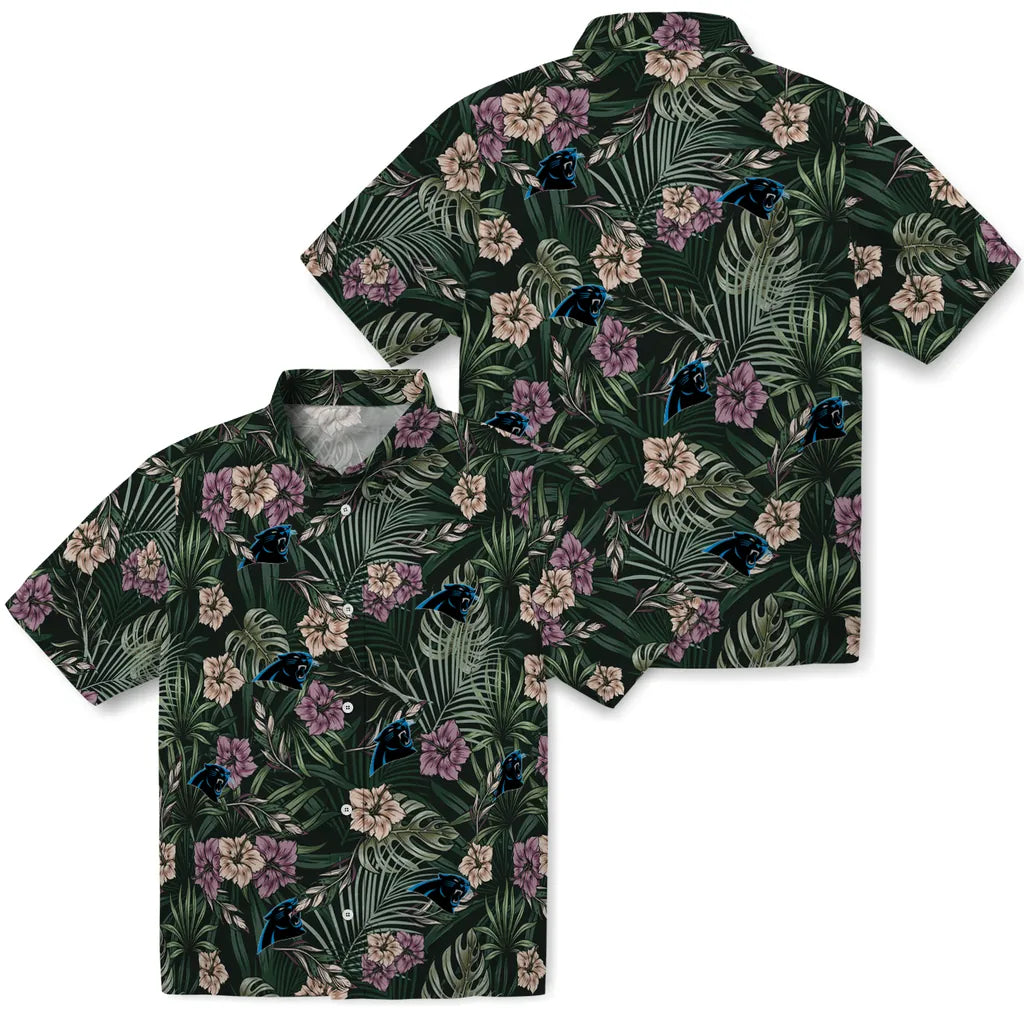 Carolina Panthers Hawaiian Shirt - Hibiscus Leaves Pattern | Hula Hawaiian Shirts