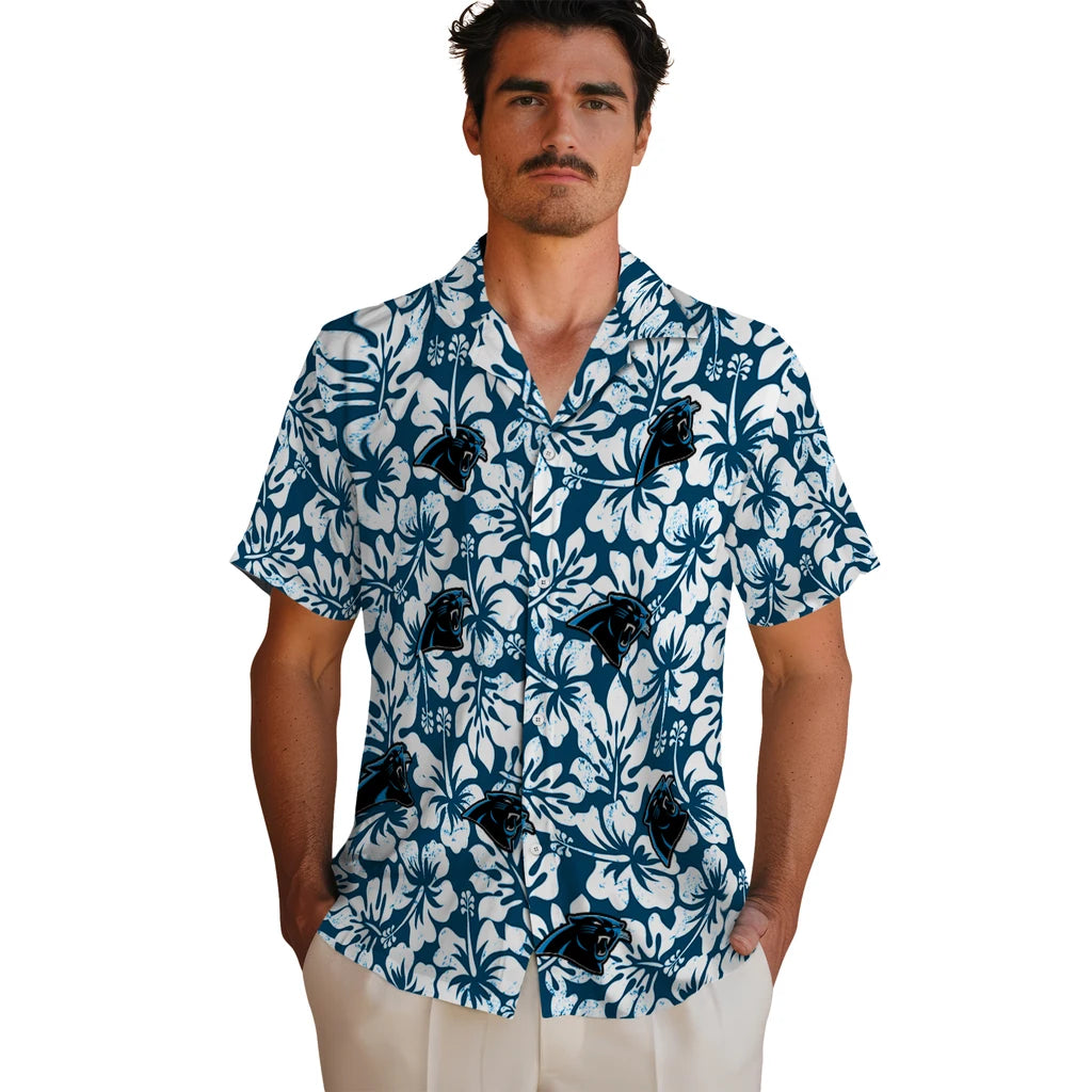 Carolina Panthers Hawaiian Shirt - Hibiscus Motif | Hula Hawaiian Shirts