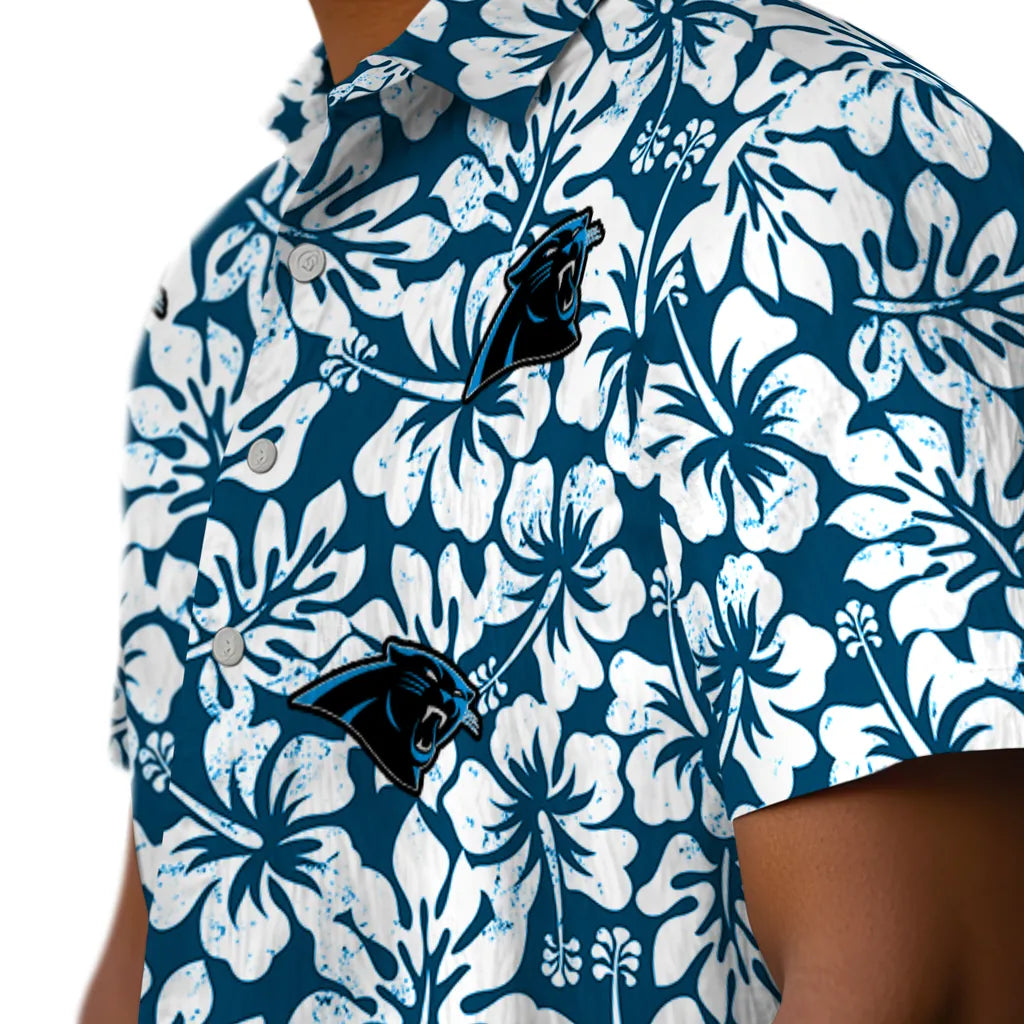 Carolina Panthers Hawaiian Shirt - Hibiscus Motif | Hula Hawaiian Shirts