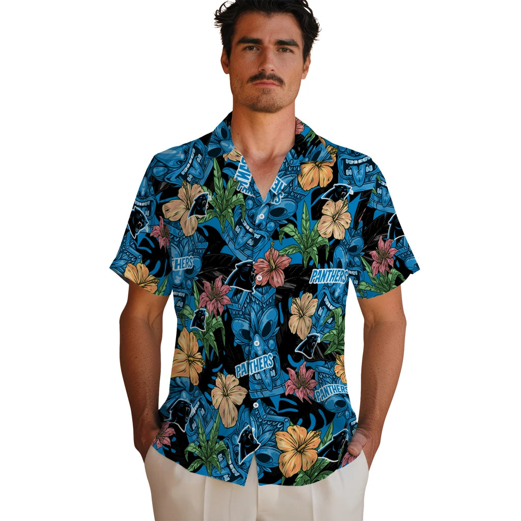 Carolina Panthers Hawaiian Shirt - Hibiscus Tiki Jungle | Hula Hawaiian Shirts