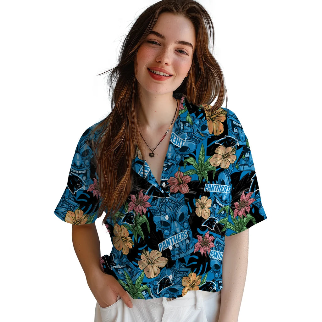 Carolina Panthers Hawaiian Shirt - Hibiscus Tiki Jungle | Hula Hawaiian Shirts