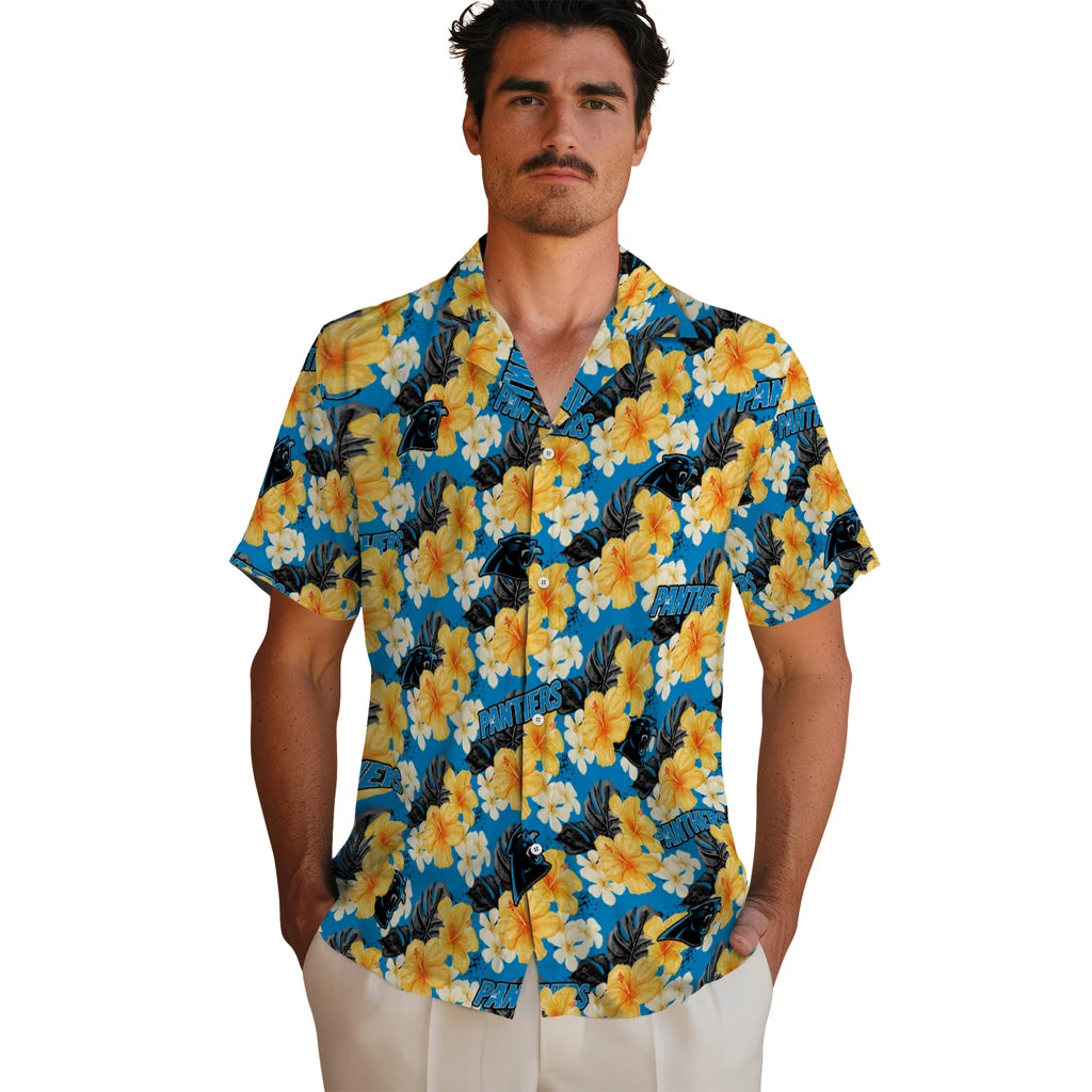 Carolina Panthers Hawaiian Shirt - Hibiscus Tropics | Hula Hawaiian Shirts