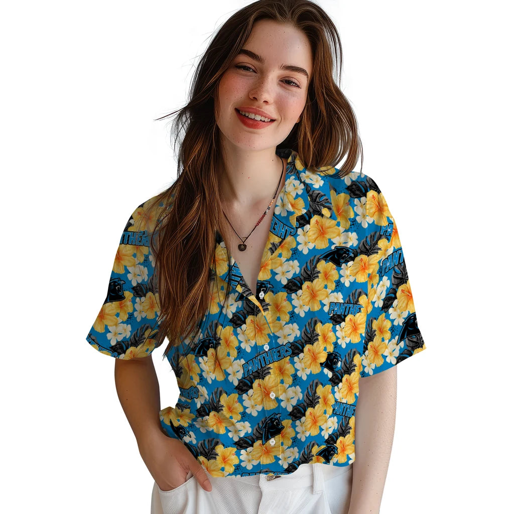 Carolina Panthers Hawaiian Shirt - Hibiscus Tropics | Hula Hawaiian Shirts