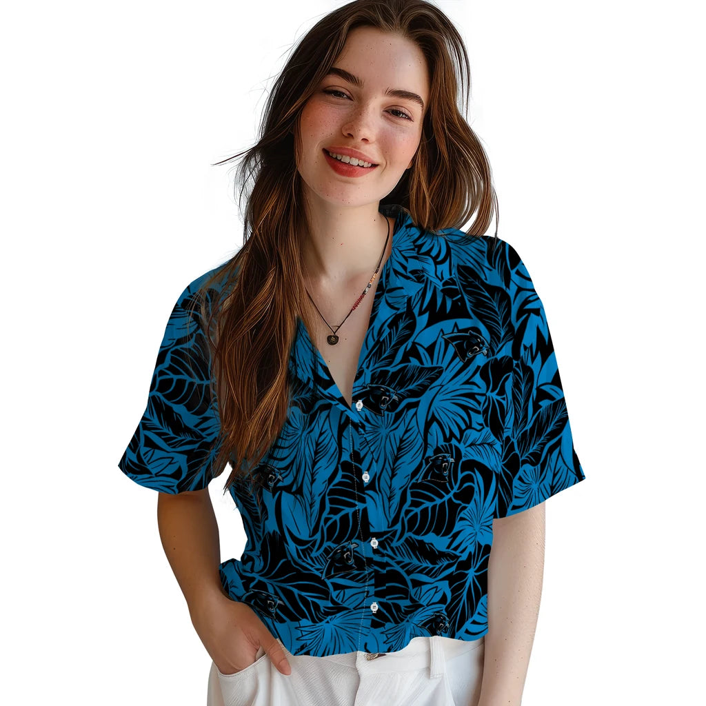 Carolina Panthers Hawaiian Shirt - Monstera Layer | Hula Hawaiian Shirts
