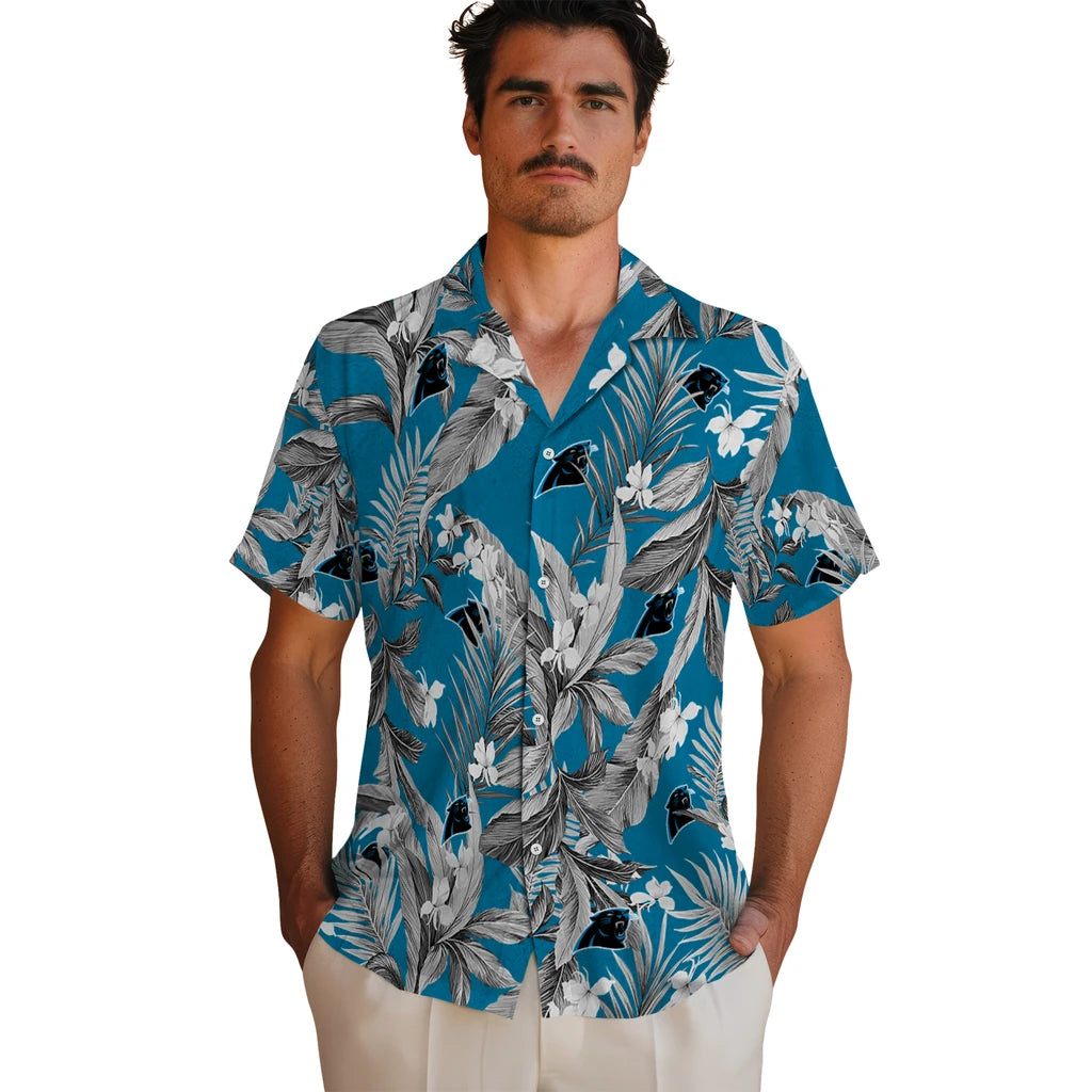 Carolina Panthers Hawaiian Shirt - Palm Leaves | Hula Hawaiian Shirts