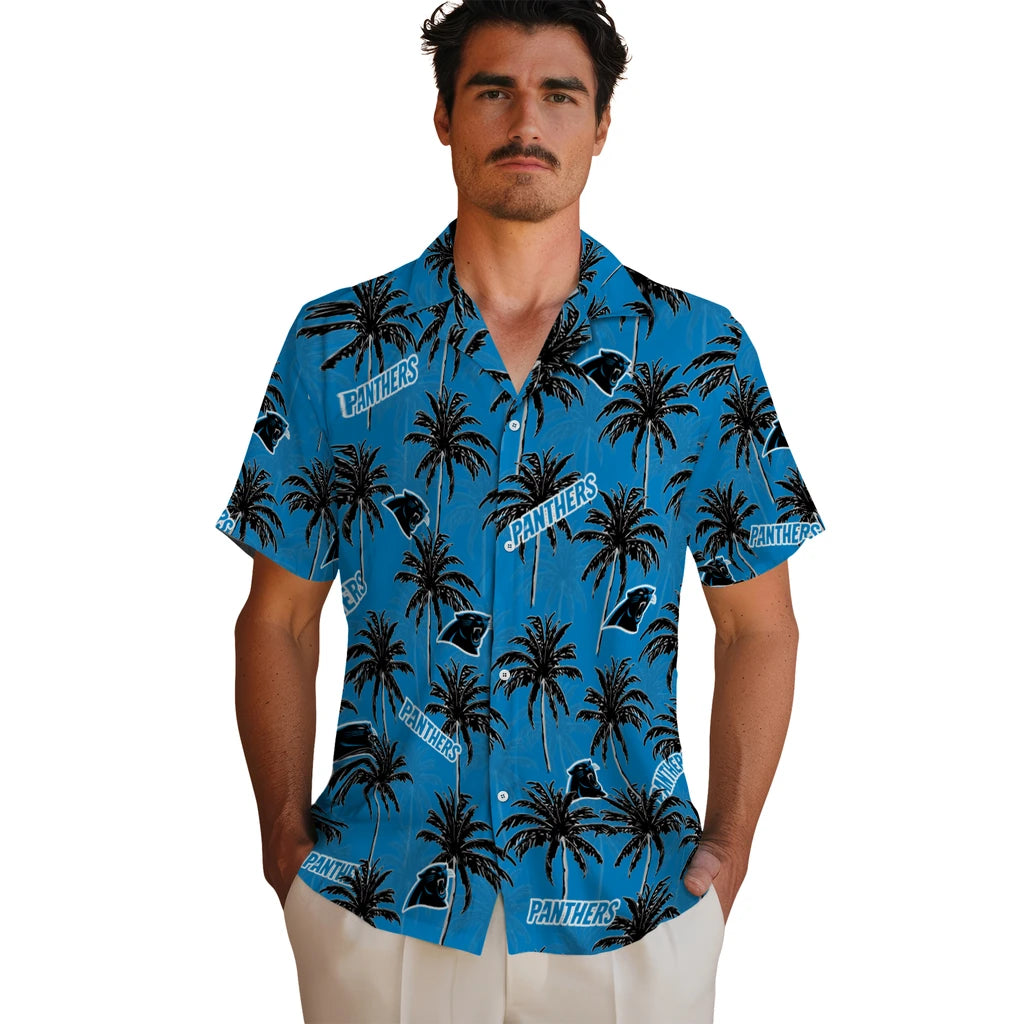Carolina Panthers Hawaiian Shirt - Palm Tree Motif | Hula Hawaiian Shirts