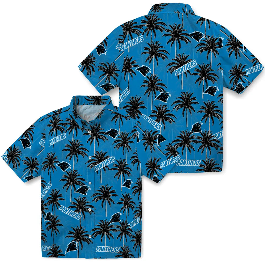 Carolina Panthers Hawaiian Shirt - Palm Tree Motif | Hula Hawaiian Shirts