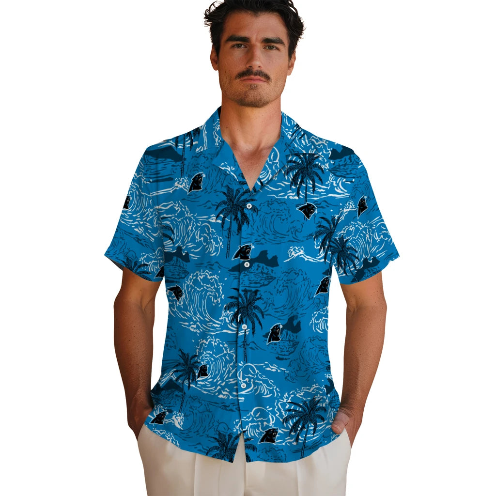 Carolina Panthers Hawaiian Shirt - Wave Palm | Hula Hawaiian Shirts