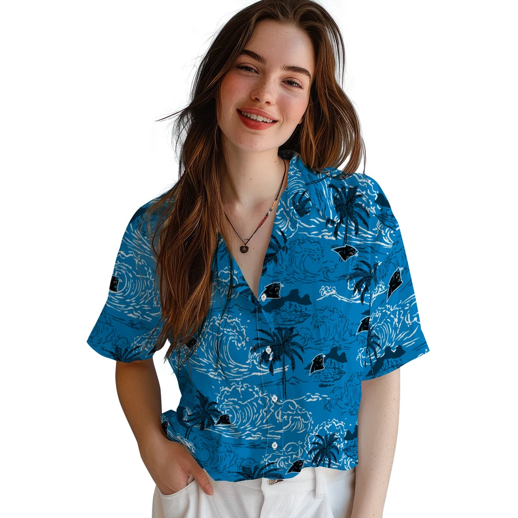 Carolina Panthers Hawaiian Shirt - Wave Palm | Hula Hawaiian Shirts