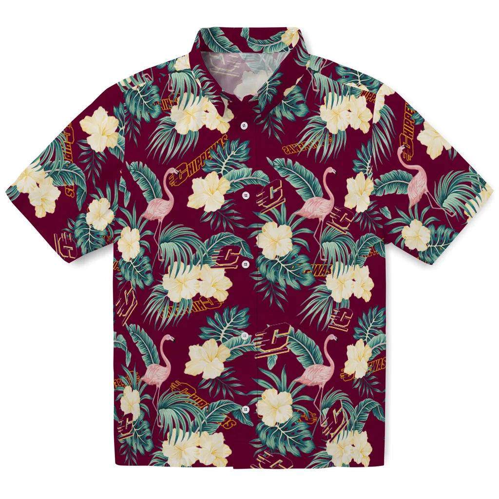 Central Michigan Chippewas Hawaiian Shirt - Flamingo and Hibiscus | Hula Hawaiian Shirts