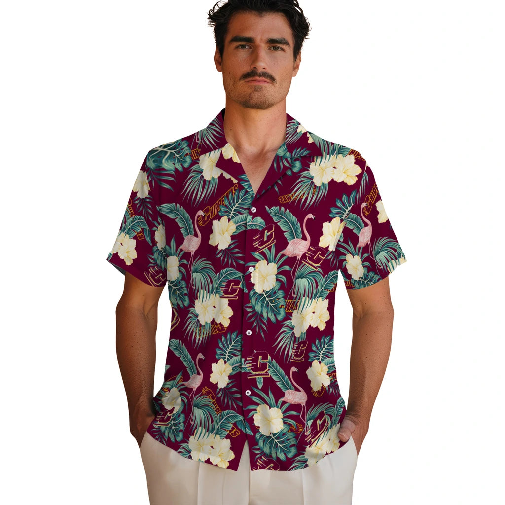 Central Michigan Chippewas Hawaiian Shirt - Flamingo and Hibiscus | Hula Hawaiian Shirts