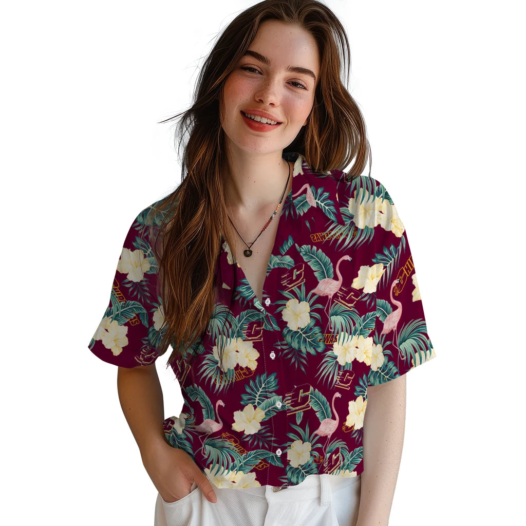 Central Michigan Chippewas Hawaiian Shirt - Flamingo and Hibiscus | Hula Hawaiian Shirts