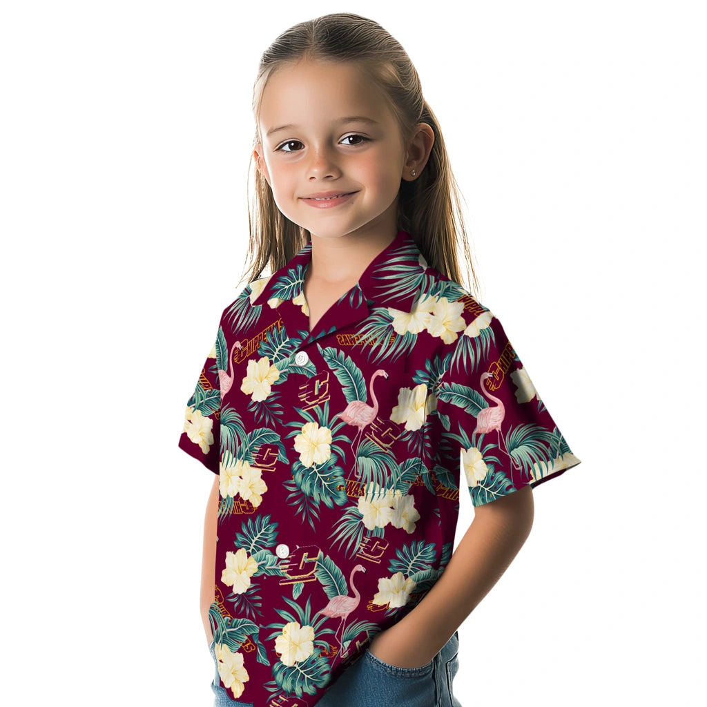 Central Michigan Chippewas Hawaiian Shirt - Flamingo and Hibiscus | Hula Hawaiian Shirts