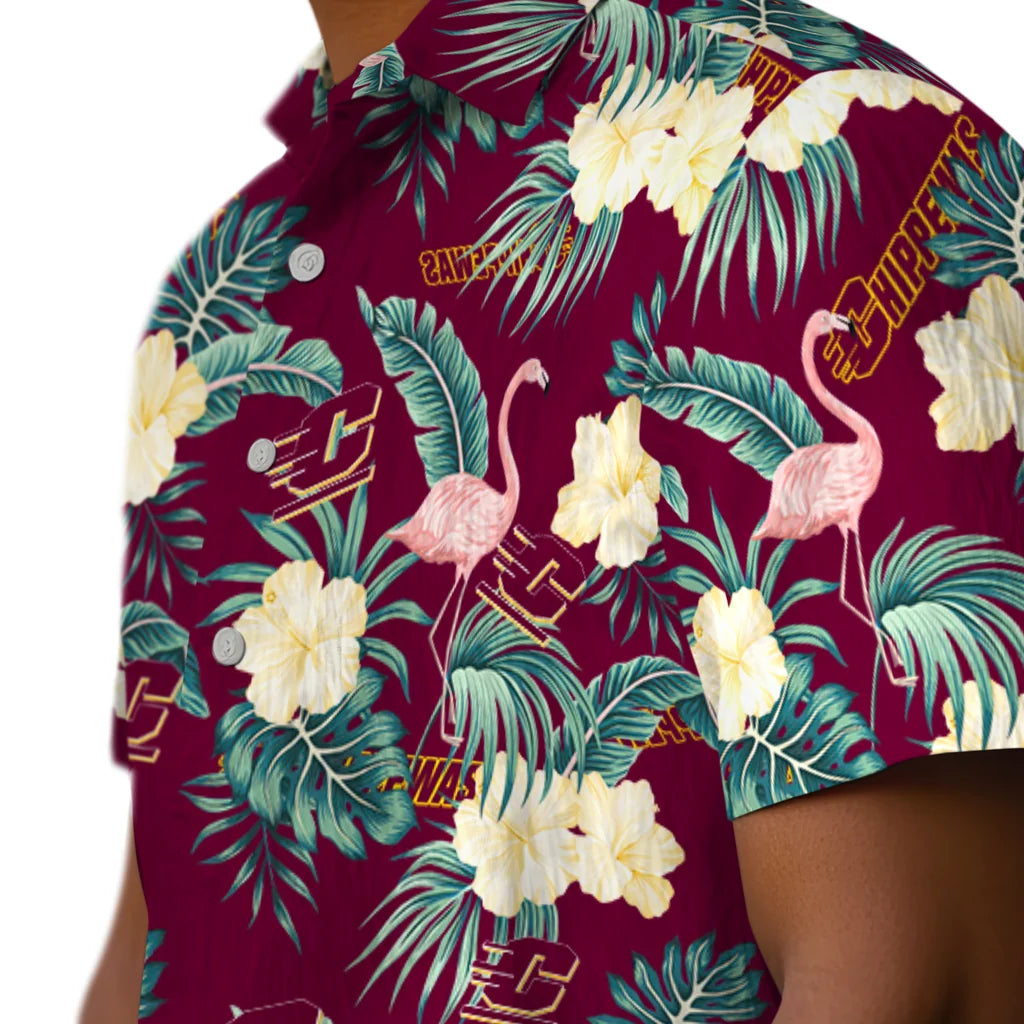 Central Michigan Chippewas Hawaiian Shirt - Flamingo and Hibiscus | Hula Hawaiian Shirts
